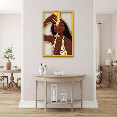 Şampanya Kadehli Kadın Metal Tablo 43x65 cm
