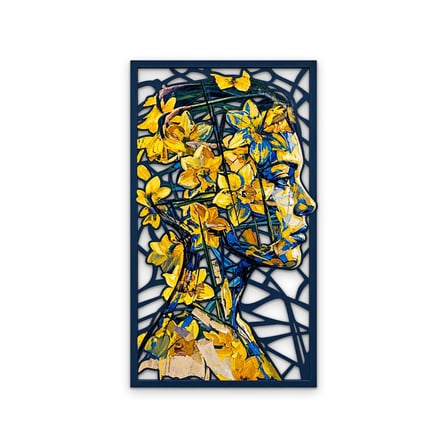 Sarı Çiçekli Erkek Profili Metal Tablo 46x80 cm