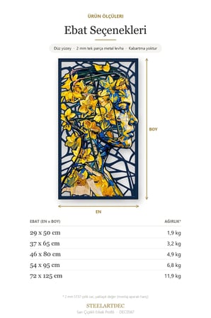 Sarı Çiçekli Erkek Profili Metal Tablo 46x80 cm