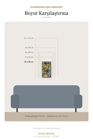 Sarı Çiçekli Erkek Profili Metal Tablo 46x80 cm