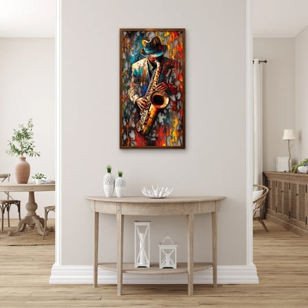 Renkli Saksofoncu Metal Tablo 36x65 cm
