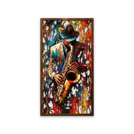 Renkli Saksofoncu Metal Tablo 36x65 cm