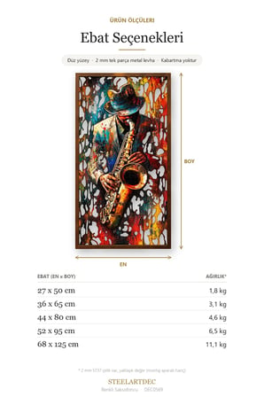 Renkli Saksofoncu Metal Tablo 36x65 cm