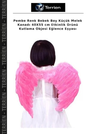 Pembe Renk Bebek Boy Küçük Melek Kanadı 40X55 cm Etkinlik Ürünü Kutlama Objesi Eğlence Eşyası