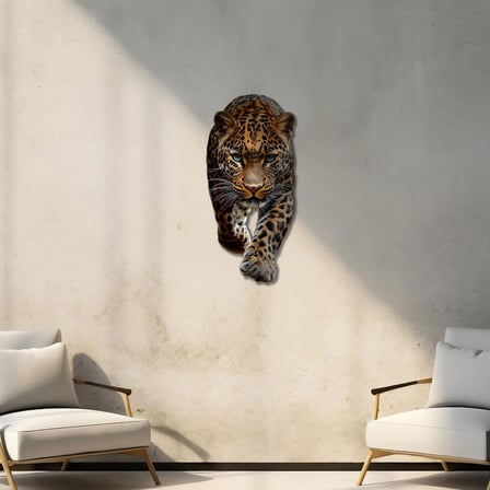 Gerçekçi Leopar Metal Tablo 20x42 cm