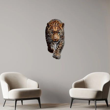 Gerçekçi Leopar Metal Tablo 30x65 cm