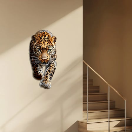 Gerçekçi Leopar Metal Tablo 30x65 cm