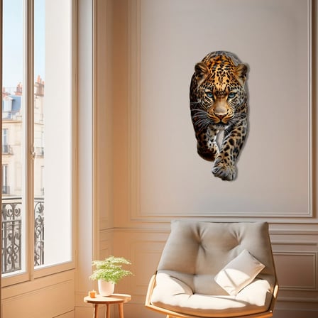 Gerçekçi Leopar Metal Tablo 30x65 cm