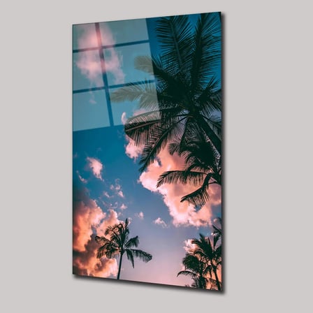 Palmiye Manzaralı Gökyüzü Cam Tablo 35x50 cm