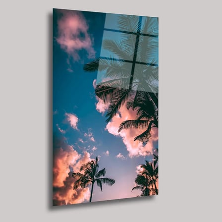 Palmiye Manzaralı Gökyüzü Cam Tablo 35x50 cm
