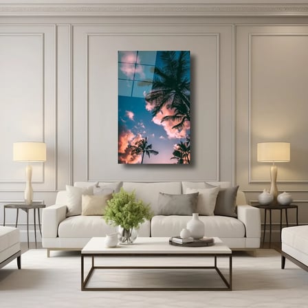 Palmiye Manzaralı Gökyüzü Cam Tablo 35x50 cm
