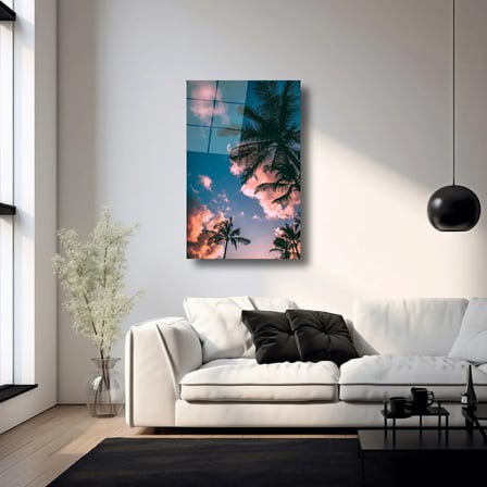 Palmiye Manzaralı Gökyüzü Cam Tablo 35x50 cm