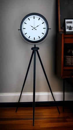 Siyah & Beyaz Saf Sade Tasarım Tripod Ayaklı Saat iegxx