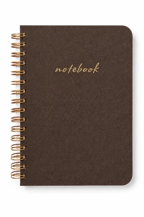 A5 Kahverengi Keten Kapaklı Oval Kenar Spiralli Çizgili Defter 160 Sayfa 110 Gr Ivory Kâğıt Bakır Spiral