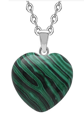 Sertifikalı Kalp Model Gerçek Malahit Taşı Kolye