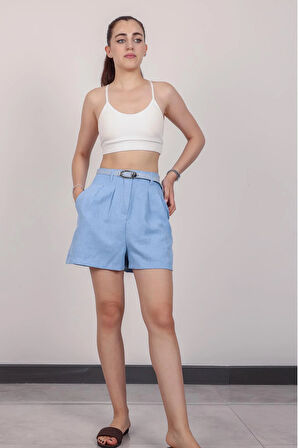 Kadın Bebe Mavi Kemerli Şort