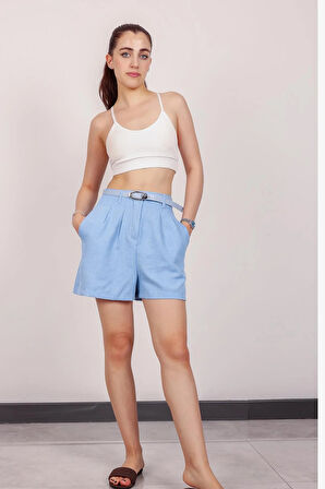 Kadın Bebe Mavi Kemerli Şort