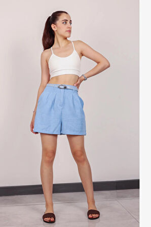 Kadın Bebe Mavi Kemerli Şort