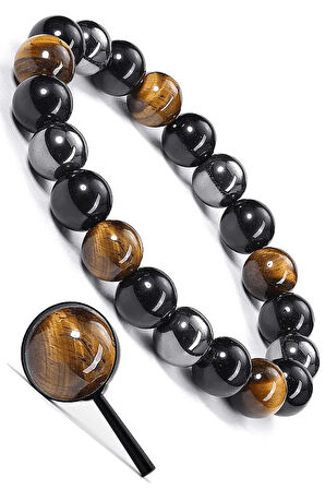 Sertifikalı Aaa Kalite Trio Enerji Doğal Kaplan Gözü Obsidyen Hematit Taşı Bileklik