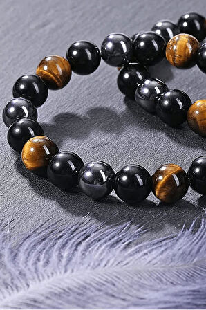 Sertifikalı Aaa Kalite Trio Enerji Doğal Kaplan Gözü Obsidyen Hematit Taşı Bileklik