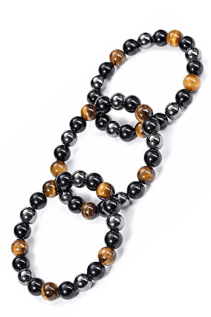 Sertifikalı Aaa Kalite Trio Enerji Doğal Kaplan Gözü Obsidyen Hematit Taşı Bileklik