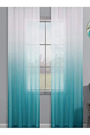 Petrol Renk Geçişli Tül Degrade Geçişli 2 Kat Pileli Tül Perde
