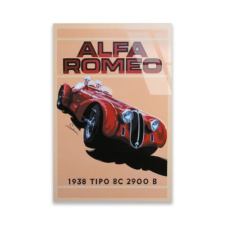Alfa Romeo 8C 2900 Vintage Yarış Posteri Cam Tablo 35x50 cm