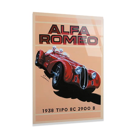 Alfa Romeo 8C 2900 Vintage Yarış Posteri Cam Tablo 35x50 cm