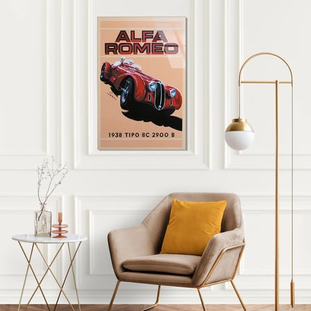 Alfa Romeo 8C 2900 Vintage Yarış Posteri Cam Tablo 35x50 cm