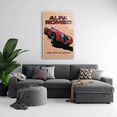 Alfa Romeo 8C 2900 Vintage Yarış Posteri Cam Tablo 35x50 cm