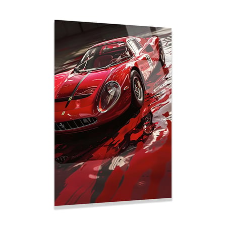 Kırmızı Ferrari Klasik Yarış Arabası Cam Tablo 35x50 cm