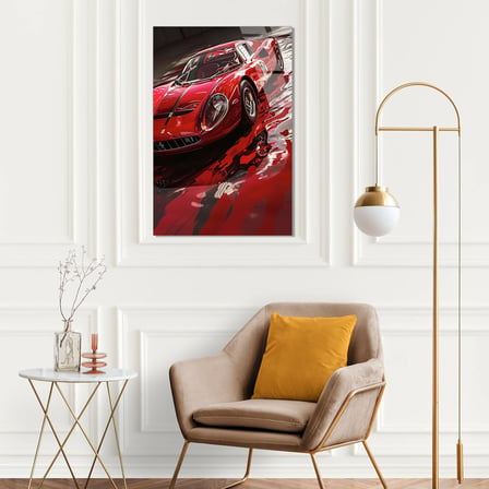 Kırmızı Ferrari Klasik Yarış Arabası Cam Tablo 35x50 cm