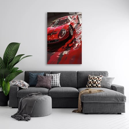 Kırmızı Ferrari Klasik Yarış Arabası Cam Tablo 35x50 cm