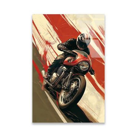 Motosiklet Sürücüsü Yarış Yağlı Boya Cam Tablo 35x50 cm