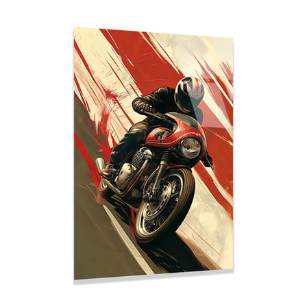 Motosiklet Sürücüsü Yarış Yağlı Boya Cam Tablo 35x50 cm