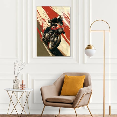 Motosiklet Sürücüsü Yarış Yağlı Boya Cam Tablo 35x50 cm