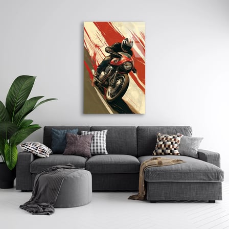 Motosiklet Sürücüsü Yarış Yağlı Boya Cam Tablo 35x50 cm