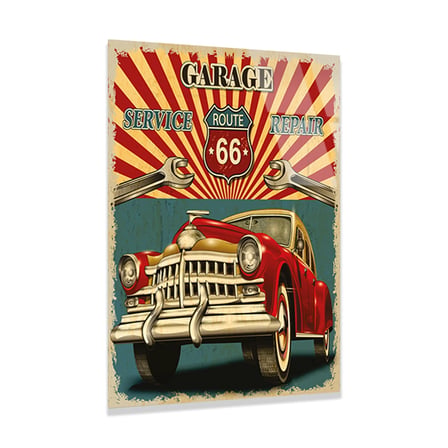 Route 66 Garaj Vintage Klasik Araba Cam Tablo 35x50 cm