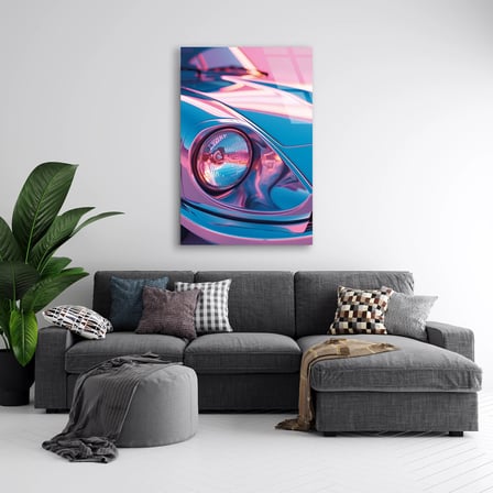 Pastel Porsche Far Yakın Plan Cam Tablo 35x50 cm