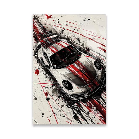Gümüş Spor Araba Splash Sanat Cam Tablo 60x90 cm