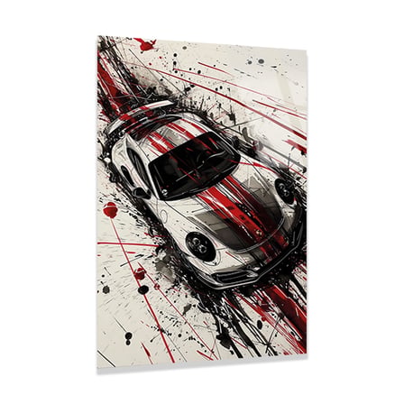Gümüş Spor Araba Splash Sanat Cam Tablo 60x90 cm
