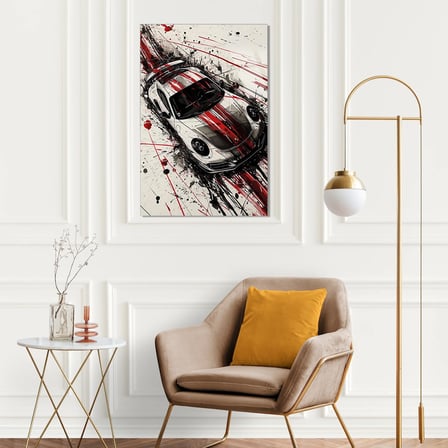 Gümüş Spor Araba Splash Sanat Cam Tablo 60x90 cm