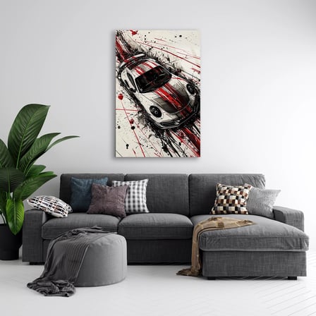 Gümüş Spor Araba Splash Sanat Cam Tablo 60x90 cm