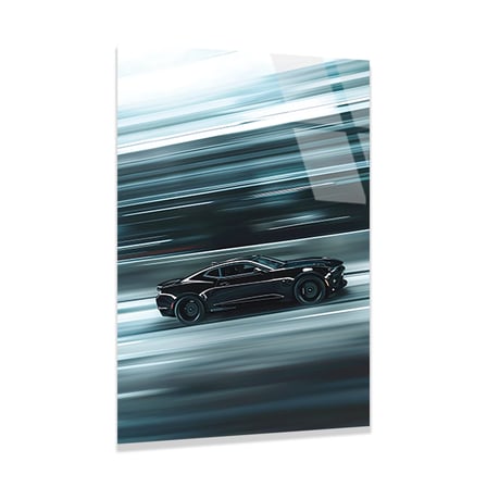 Siyah Spor Araba Hız Efekti Cam Tablo 35x50 cm