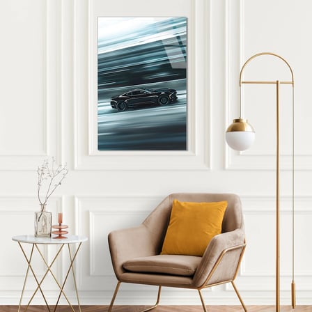 Siyah Spor Araba Hız Efekti Cam Tablo 35x50 cm