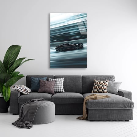 Siyah Spor Araba Hız Efekti Cam Tablo 35x50 cm