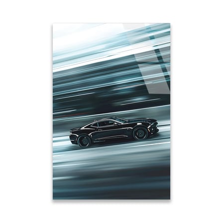 Siyah Spor Araba Hız Efekti Cam Tablo 80x125 cm