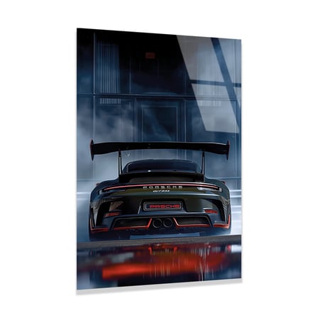 Siyah Porsche GT Arka Duman Cam Tablo 35x50 cm