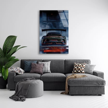 Siyah Porsche GT Arka Duman Cam Tablo 35x50 cm