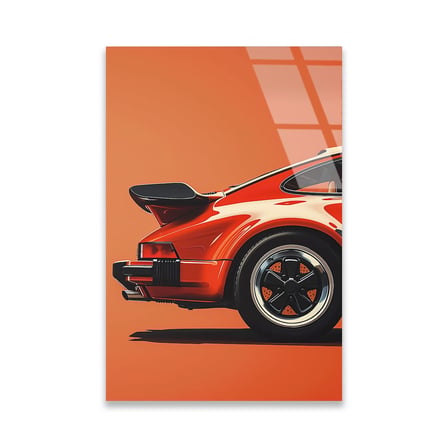 Kırmızı Porsche 911 Minimalist İllüstrasyon Cam Tablo 35x50 cm